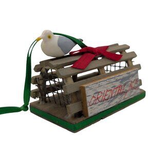 Handmade Ornament Miniature NC Town Seagull  wood Lobster Crab metal trap 2.8"